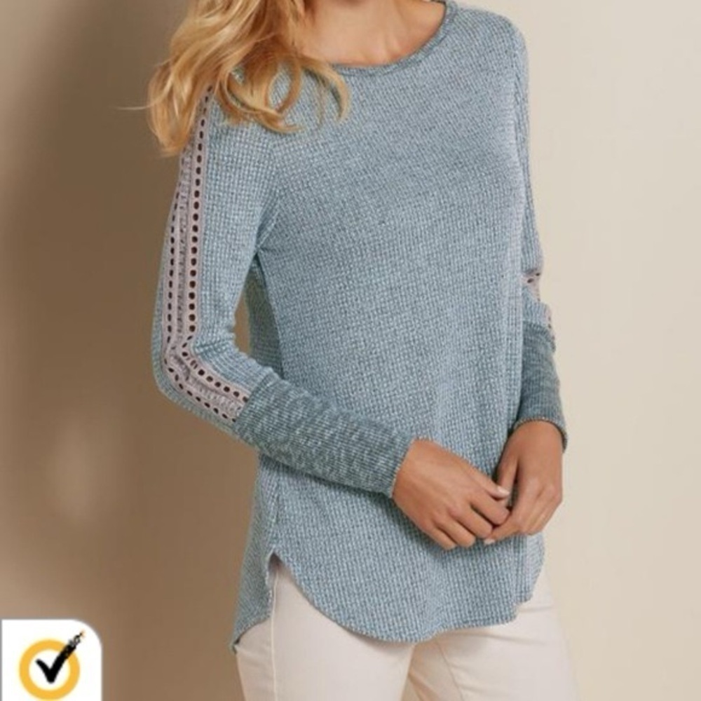 203. NWOT Soft Surroundings Bailey Waffle Knit Lace Trim Top
2X